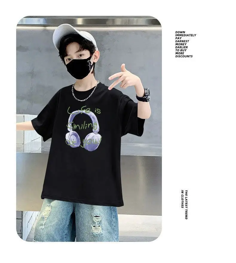 Blue Printed Cotton T-Shirt for Boys Summer Wear — feature 11