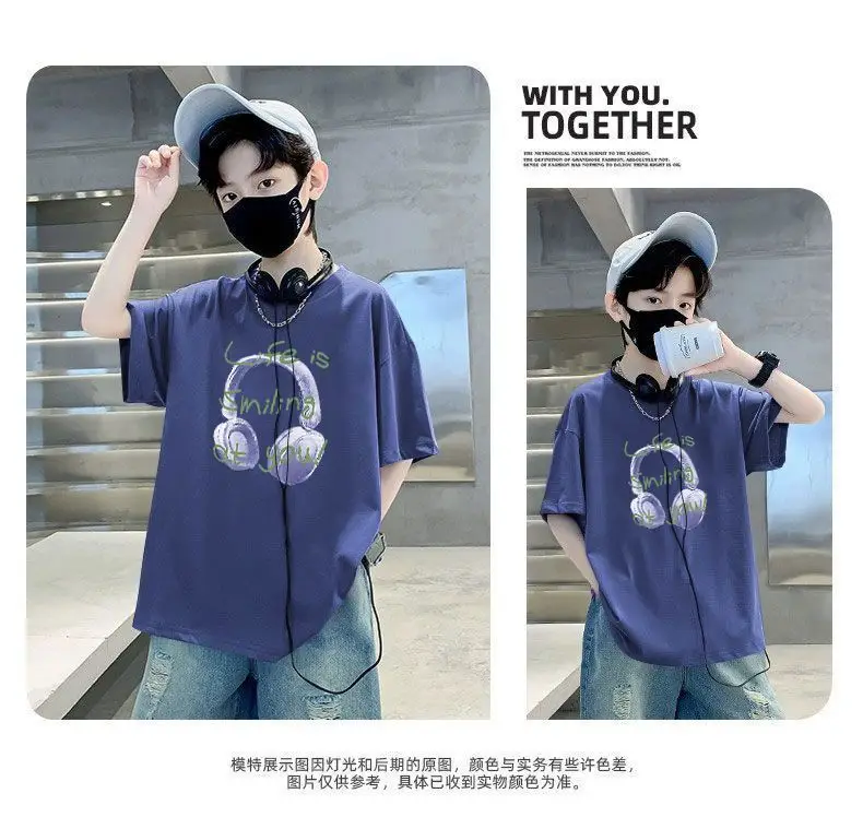 Blue Printed Cotton T-Shirt for Boys Summer Wear — feature 14