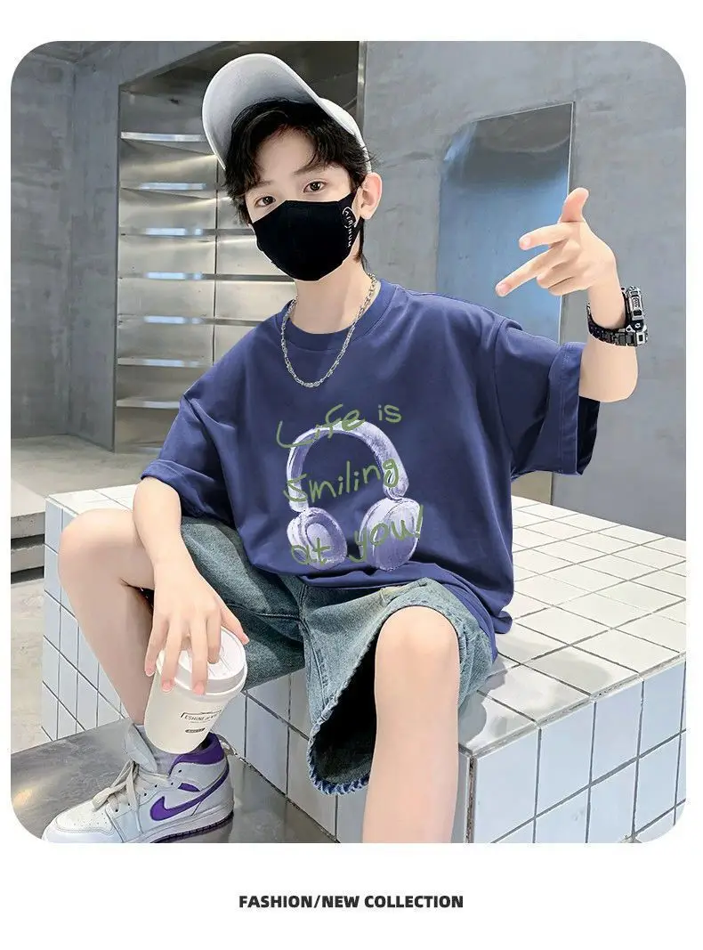 Blue Printed Cotton T-Shirt for Boys Summer Wear — feature 15