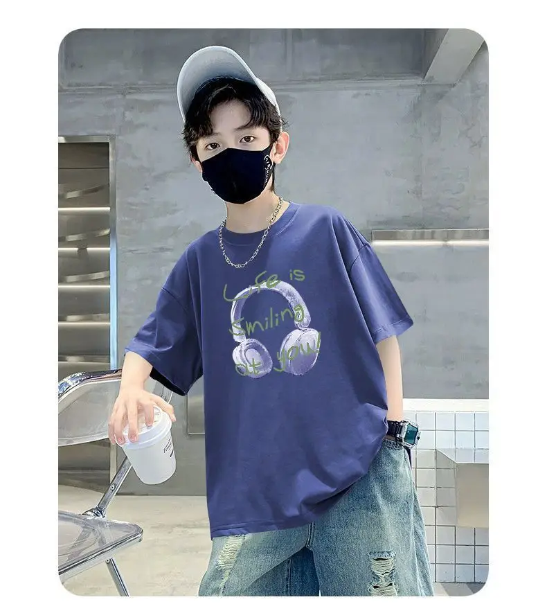 Blue Printed Cotton T-Shirt for Boys Summer Wear — feature 17