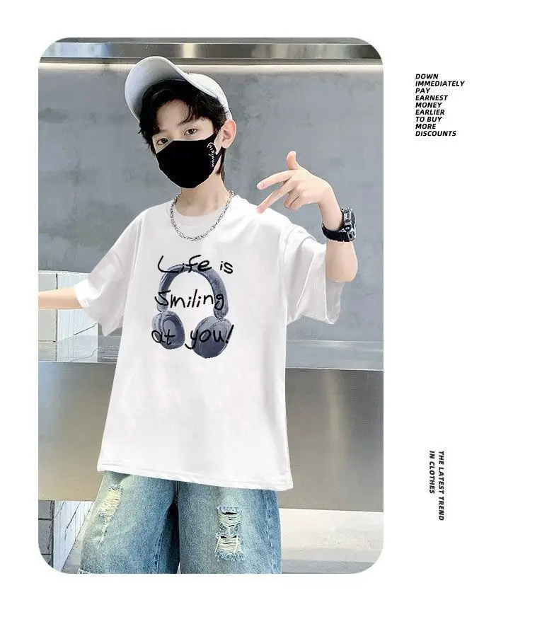 Blue Printed Cotton T-Shirt for Boys Summer Wear — feature 7