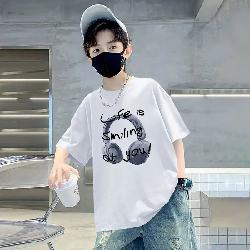 Blue Printed Cotton T-Shirt for Boys Summer Wear - Image 2