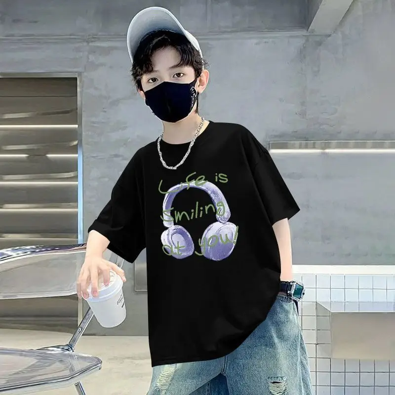 Blue Printed Cotton T-Shirt for Boys Summer Wear - Image 3