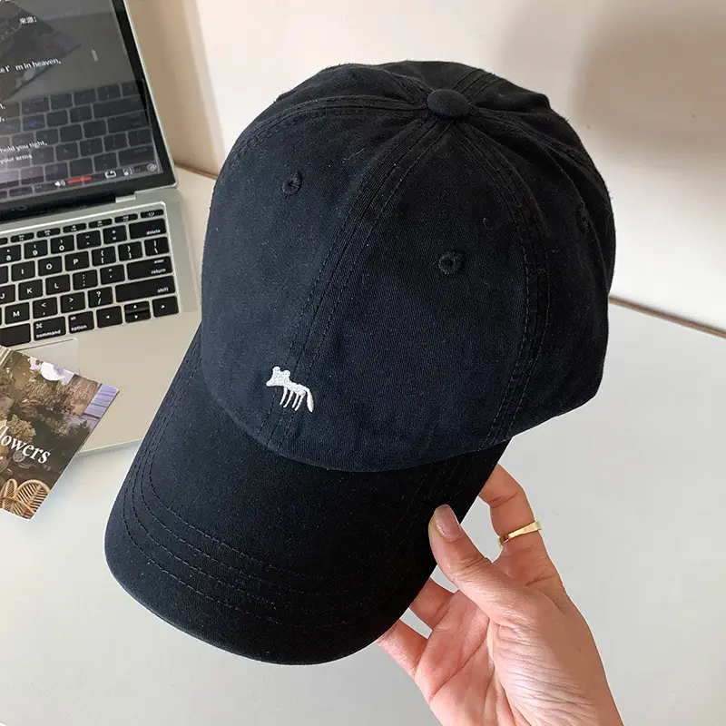 Women Baseball Cap Cream Fox Embroidered Large Cap - Image 2