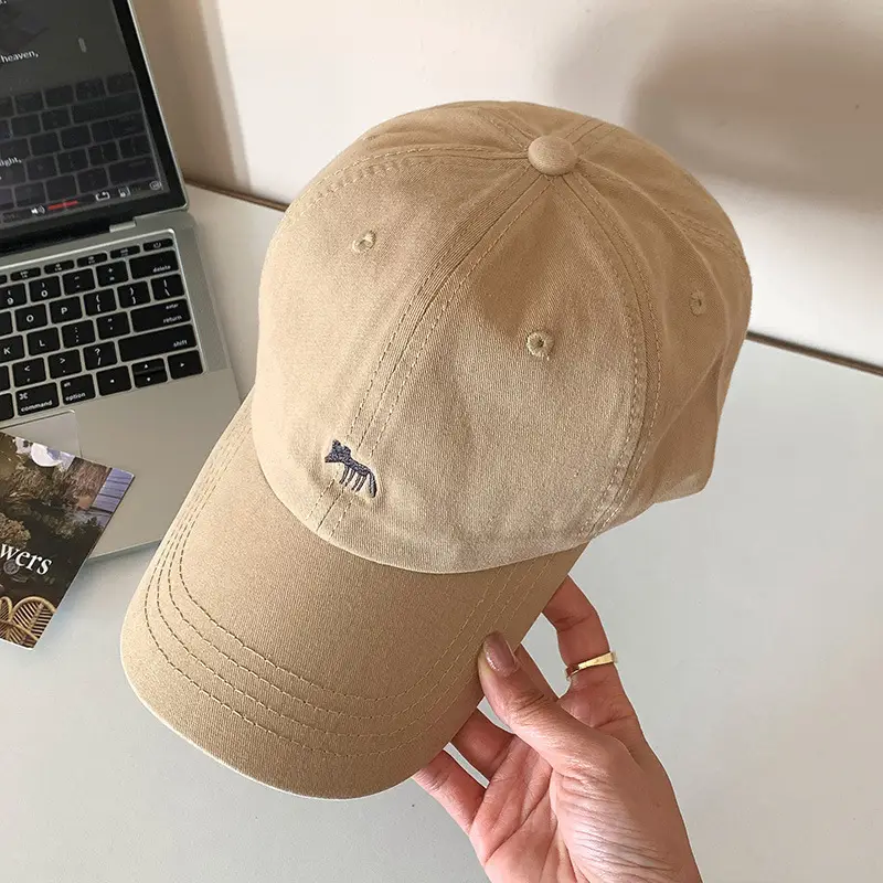 Women Baseball Cap Cream Fox Embroidered Large Cap - Image 4