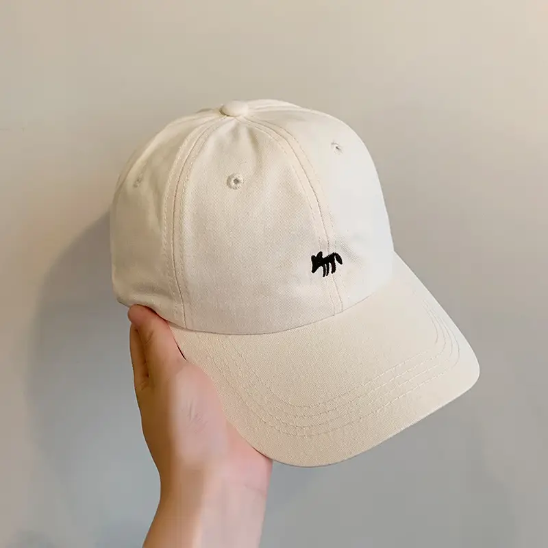 Women Baseball Cap Cream Fox Embroidered Large Cap - Image 5