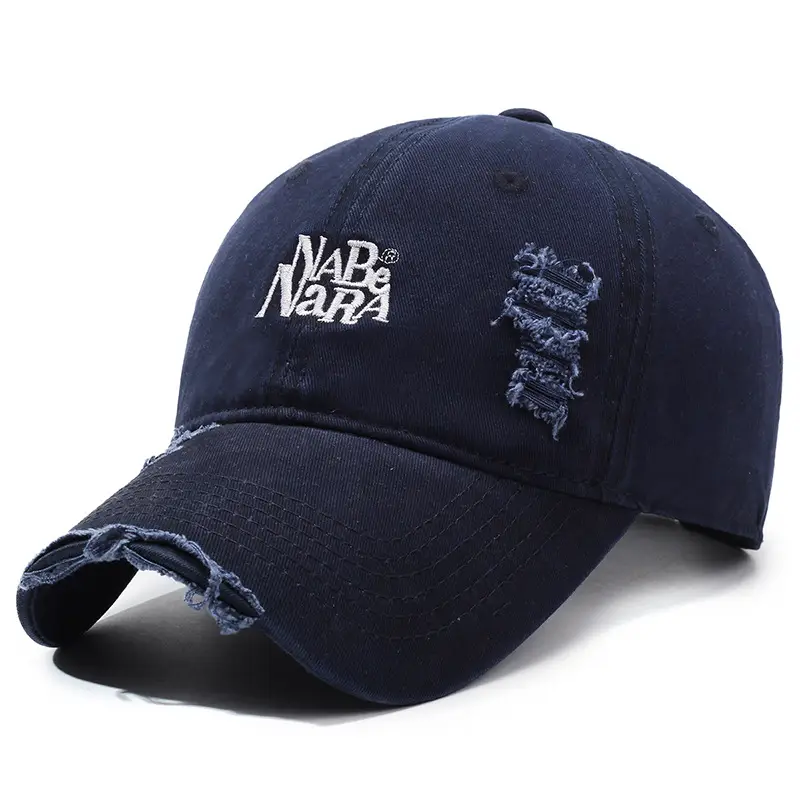 Navy Blue Wash Denim Baseball Cap with Letter Embroidery - Image 5
