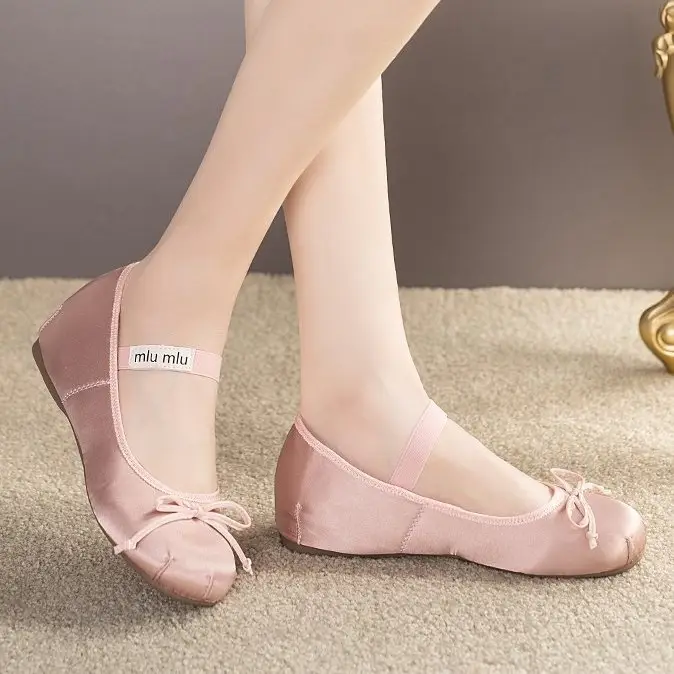 French Style Bow Thick Sole Height Increasing Shoes Women's 2025 Spring New Silk Satin Round Toe Ballet Mary Jane Shoes - Image 8