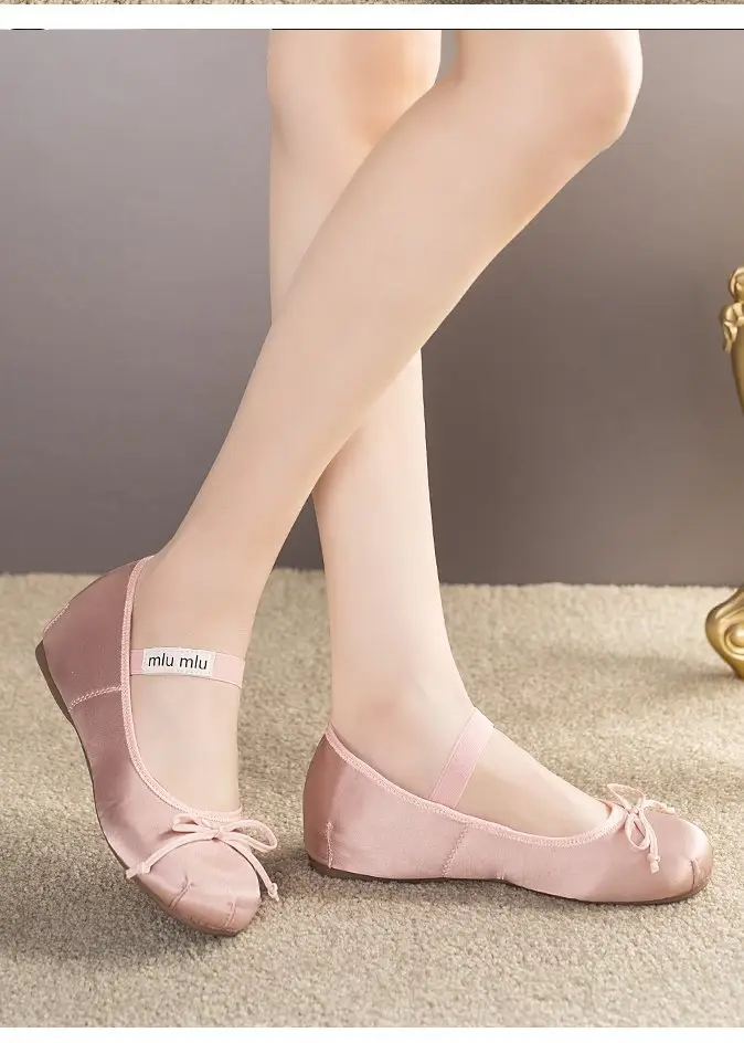 French Style Bow Thick Sole Height Increasing Shoes Women's 2025 Spring New Silk Satin Round Toe Ballet Mary Jane Shoes — feature 1