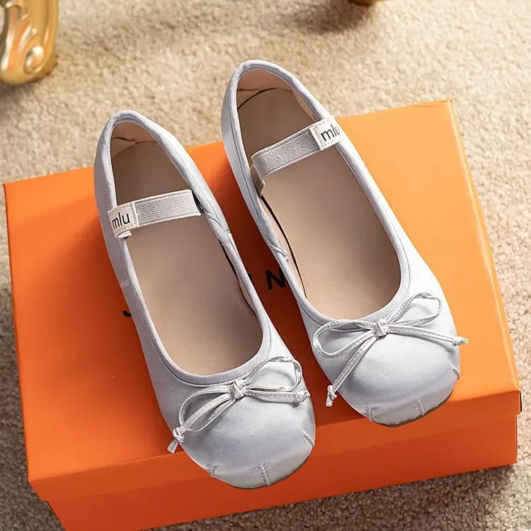 French Style Bow Thick Sole Height Increasing Shoes Women's 2025 Spring New Silk Satin Round Toe Ballet Mary Jane Shoes — feature 13