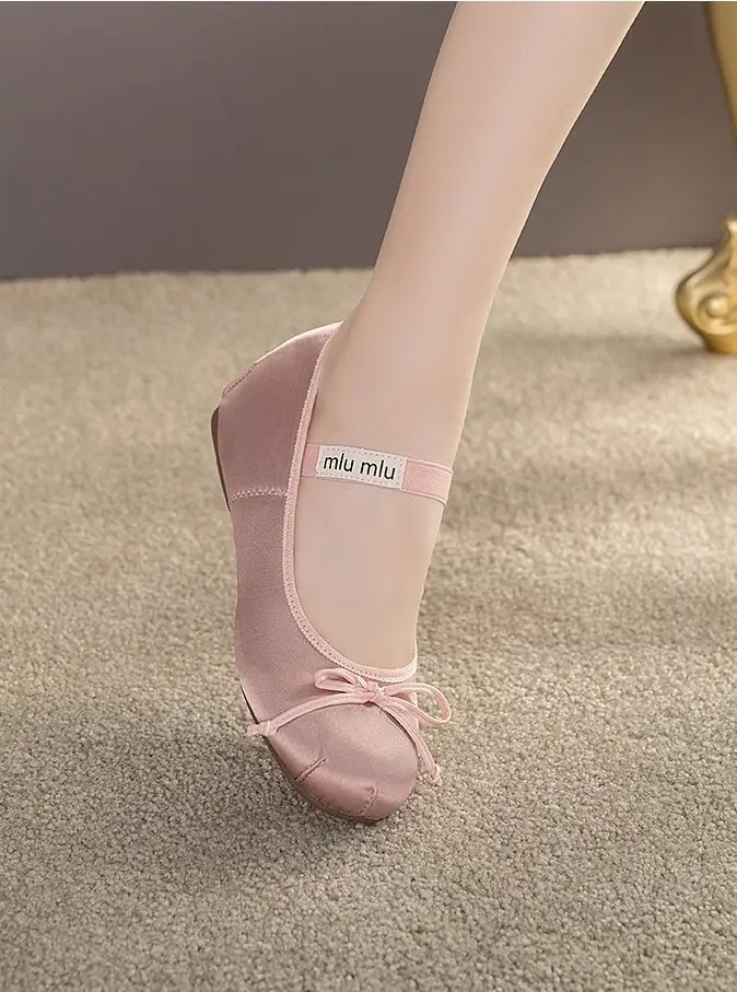 French Style Bow Thick Sole Height Increasing Shoes Women's 2025 Spring New Silk Satin Round Toe Ballet Mary Jane Shoes — feature 2
