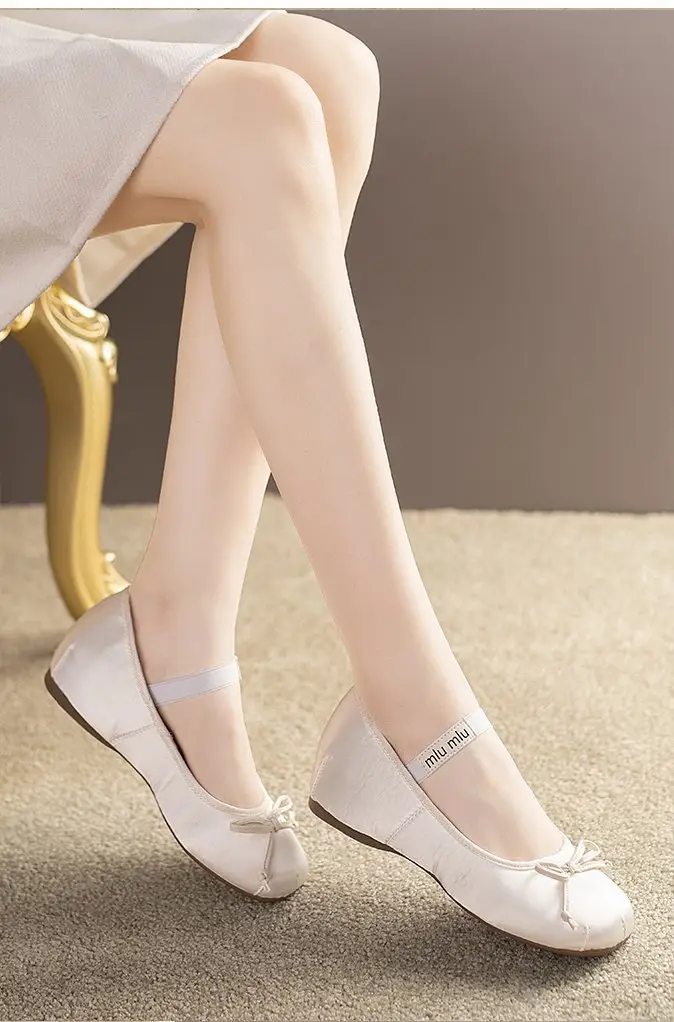French Style Bow Thick Sole Height Increasing Shoes Women's 2025 Spring New Silk Satin Round Toe Ballet Mary Jane Shoes — feature 6