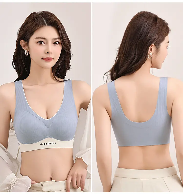 Traceless Underwire Bra Women's Blue White Adjustable Support — feature 20