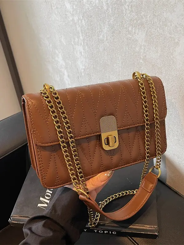 Korean Style Quilted Shoulder Bag Brown 2026 - Image 5