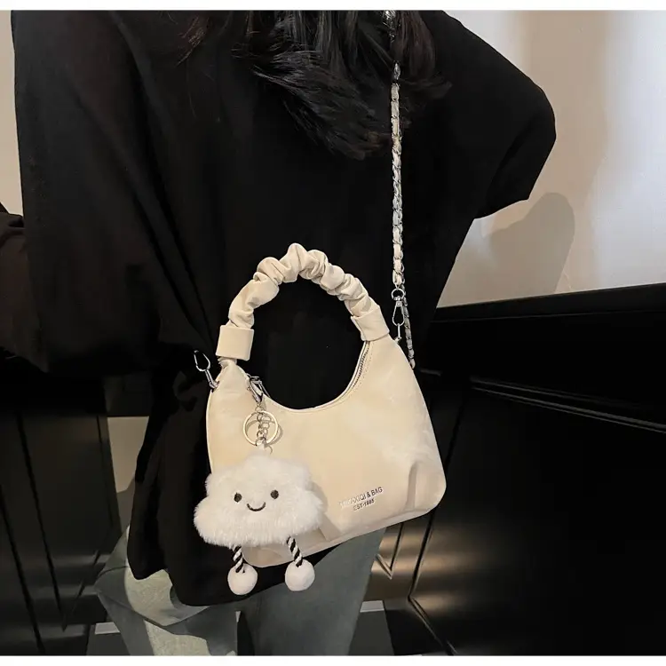 Women's Pink Velvet Shoulder Crossbody Bag with Cute Pom Pom — feature 10