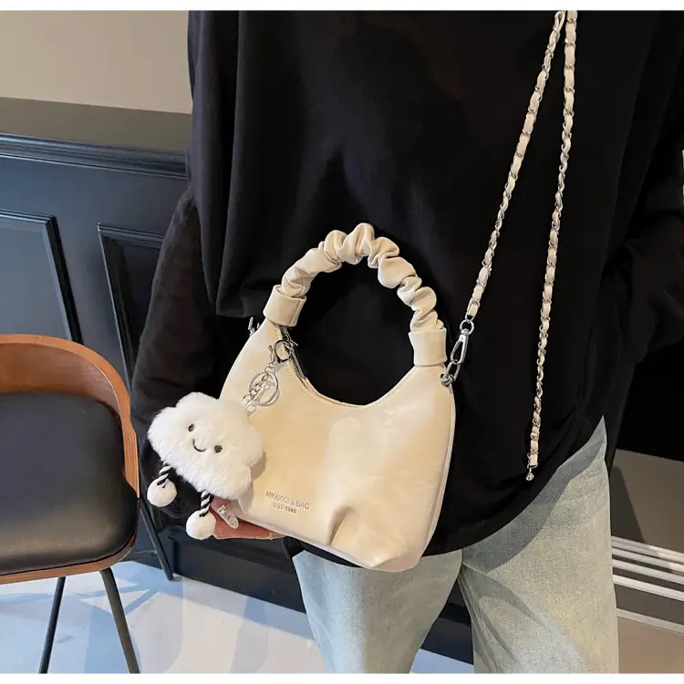 Women's Pink Velvet Shoulder Crossbody Bag with Cute Pom Pom — feature 11