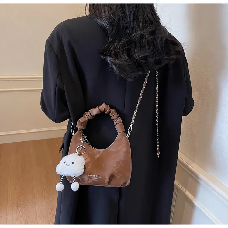 Women's Pink Velvet Shoulder Crossbody Bag with Cute Pom Pom — feature 15
