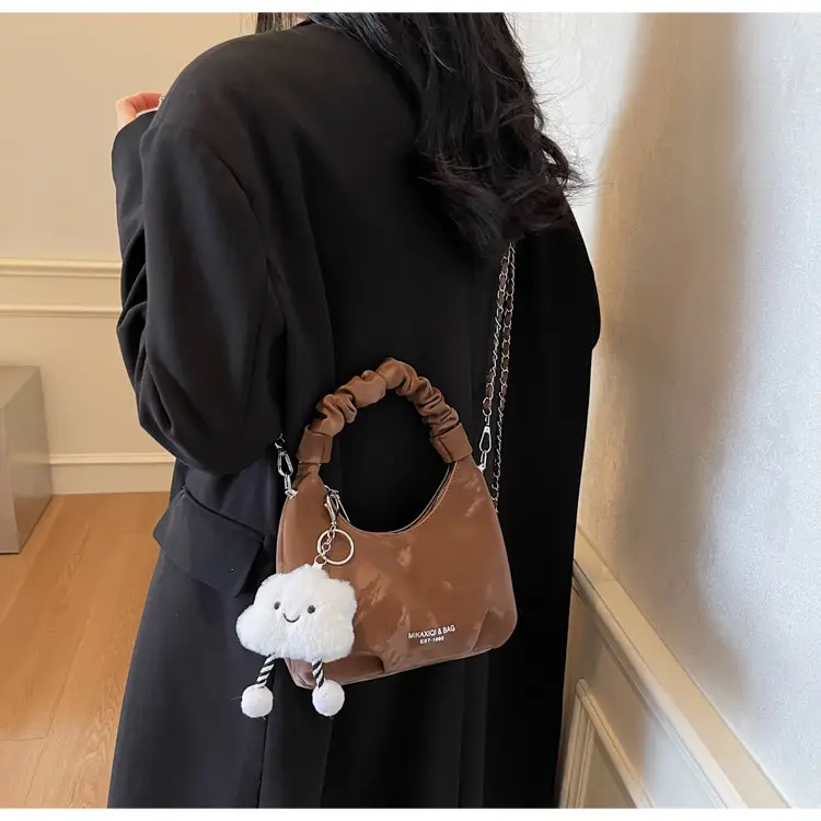Women's Pink Velvet Shoulder Crossbody Bag with Cute Pom Pom — feature 16