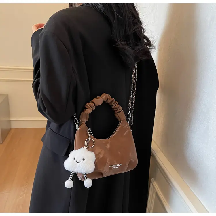 Women's Pink Velvet Shoulder Crossbody Bag with Cute Pom Pom — feature 17