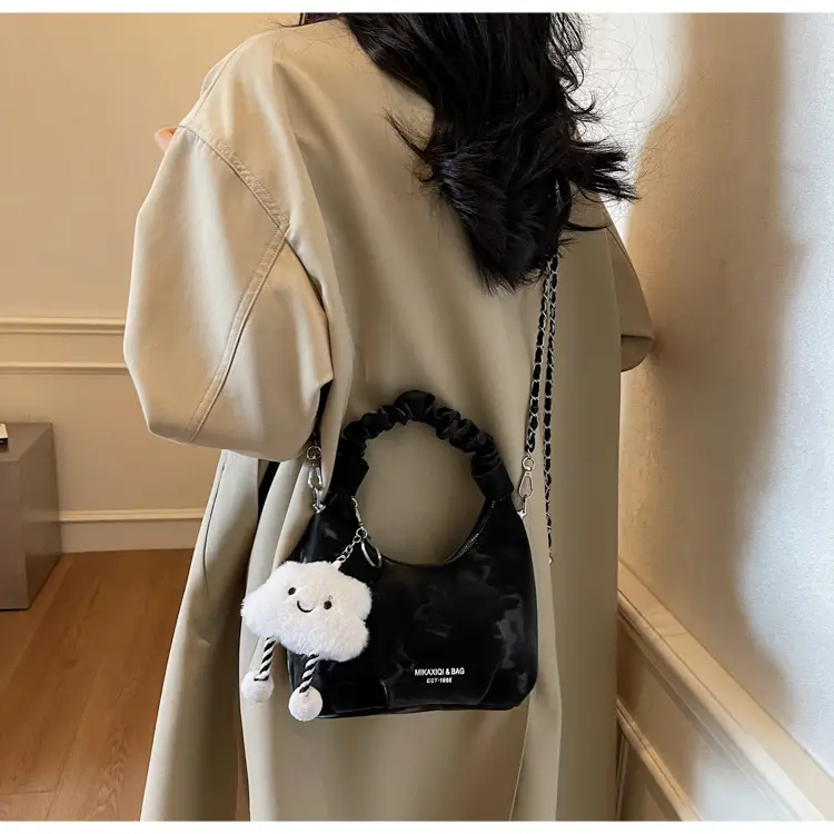 Women's Pink Velvet Shoulder Crossbody Bag with Cute Pom Pom — feature 19