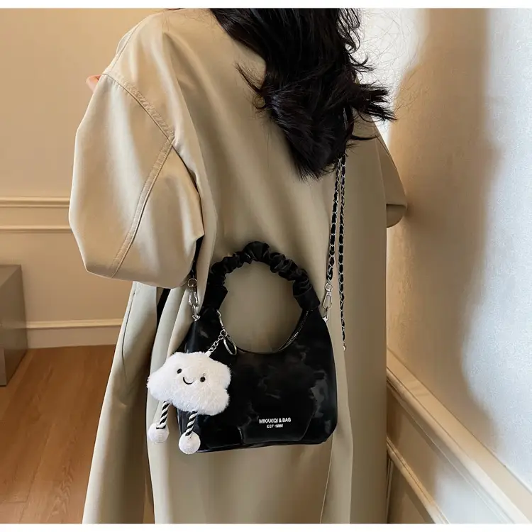 Women's Pink Velvet Shoulder Crossbody Bag with Cute Pom Pom — feature 20