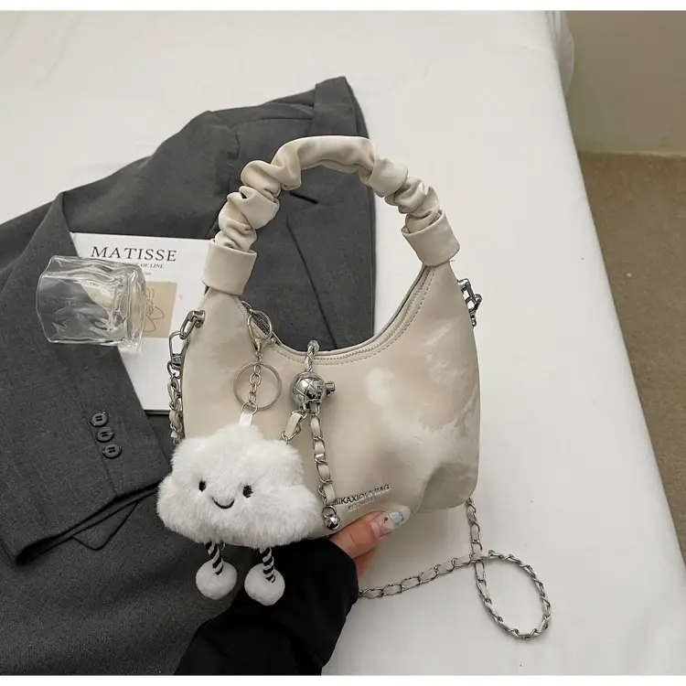 Women's Pink Velvet Shoulder Crossbody Bag with Cute Pom Pom — feature 21