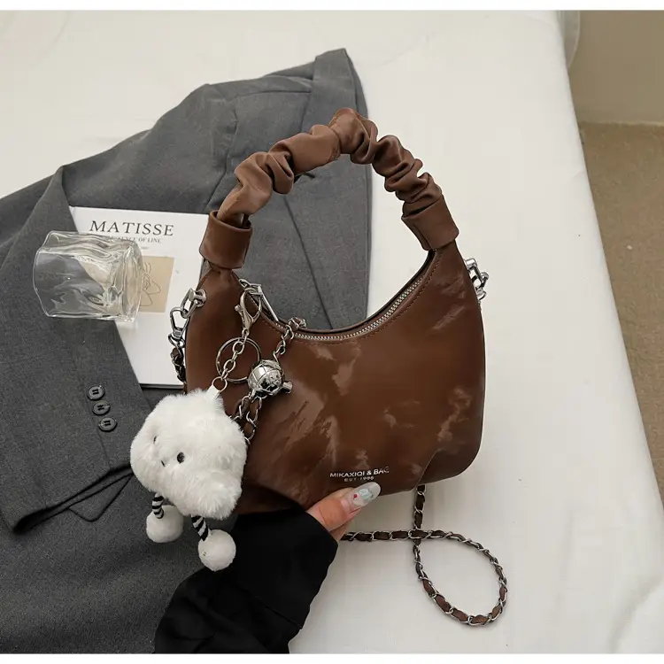 Women's Pink Velvet Shoulder Crossbody Bag with Cute Pom Pom — feature 23