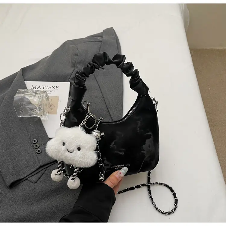 Women's Pink Velvet Shoulder Crossbody Bag with Cute Pom Pom — feature 24