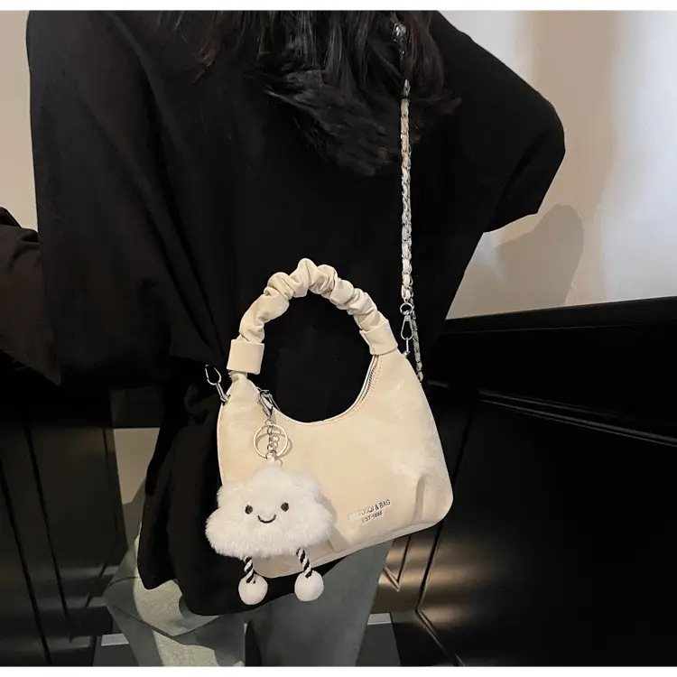Women's Pink Velvet Shoulder Crossbody Bag with Cute Pom Pom — feature 9