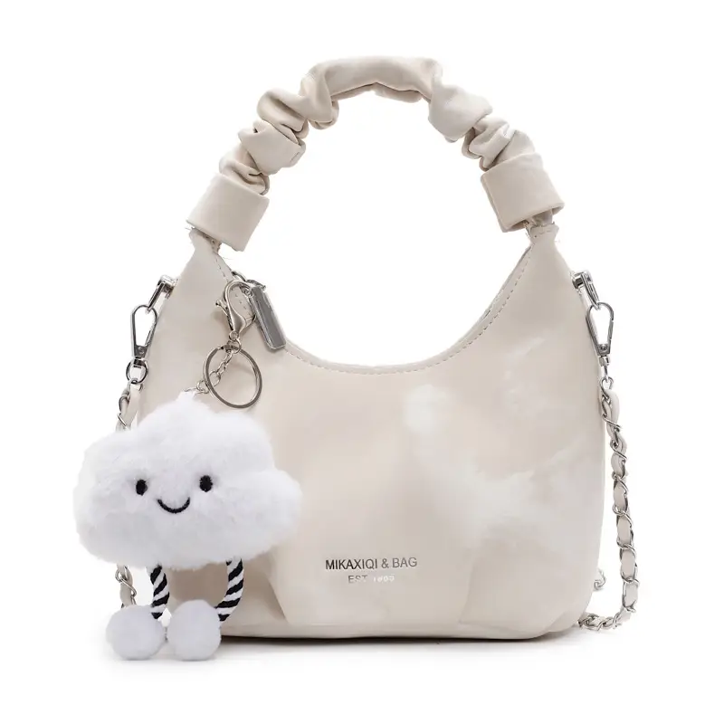 Women's Pink Velvet Shoulder Crossbody Bag with Cute Pom Pom - Image 2