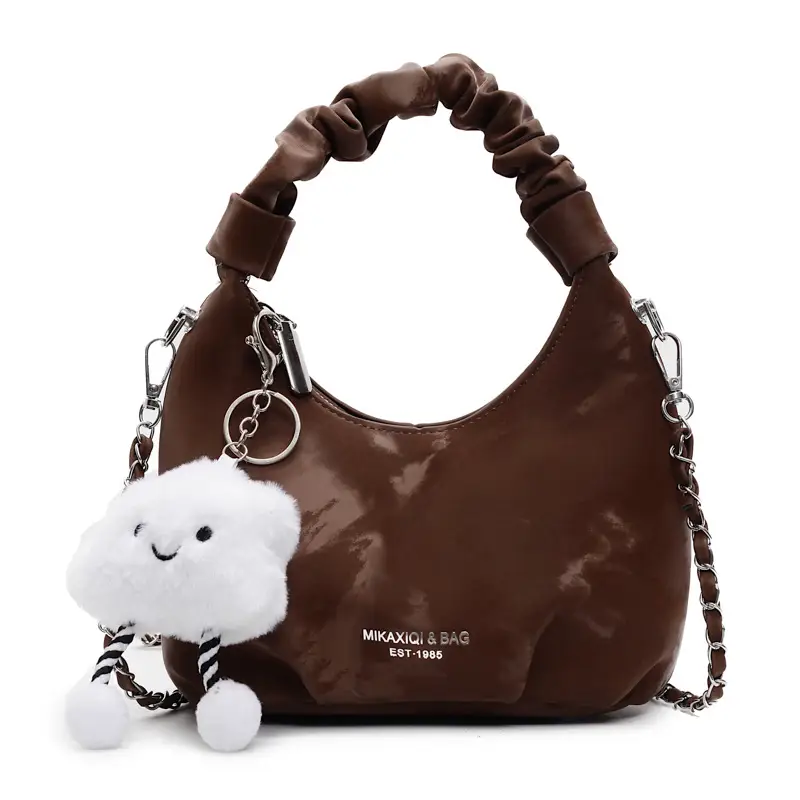 Women's Pink Velvet Shoulder Crossbody Bag with Cute Pom Pom - Image 4