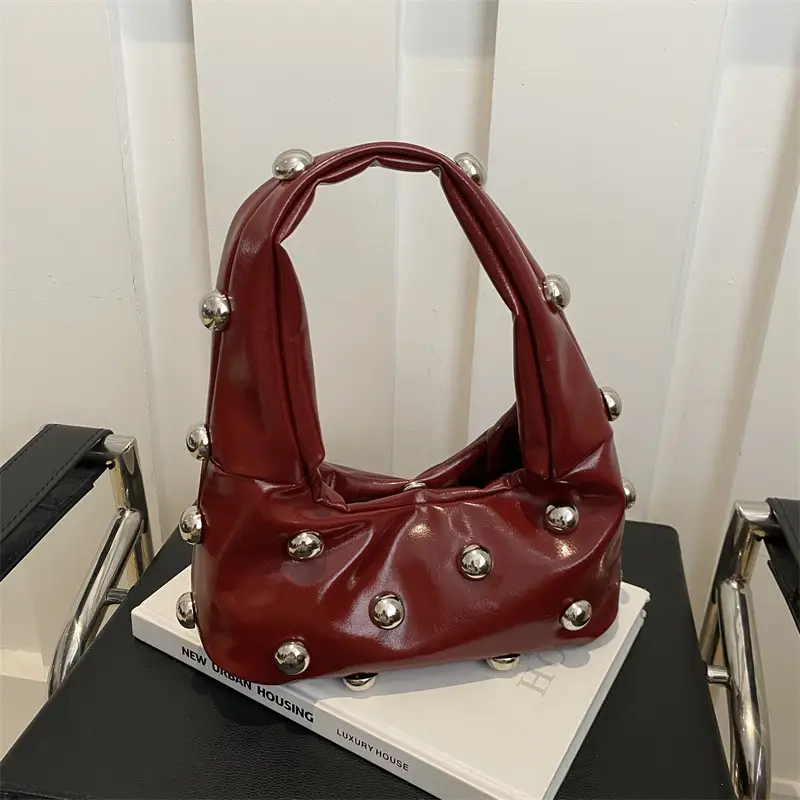 Women's Rivet Leather Shoulder Bag Cream Large Capacity — feature 14