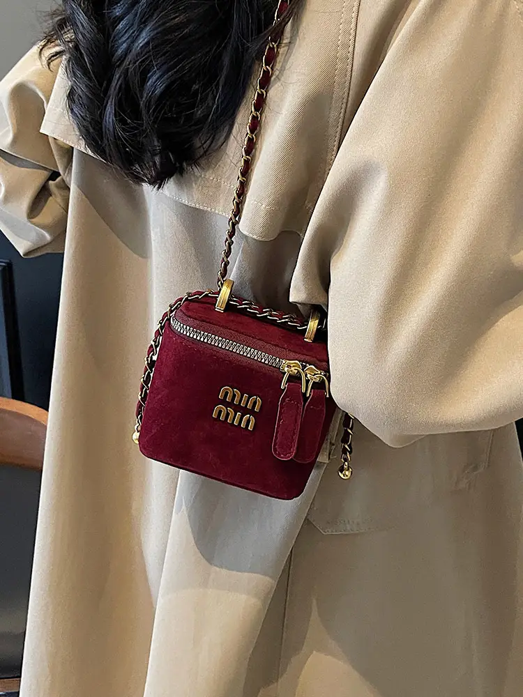 Frosted Mini Box Bag Red Winter New Retro Mouth - Image 8