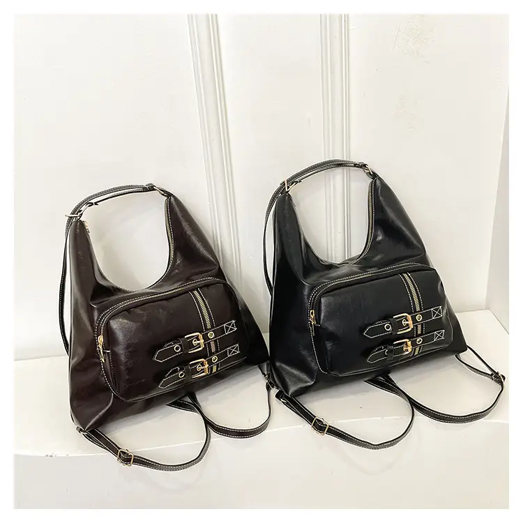 Women's Large Capacity Leather Tote Bag Brown Gold Clasp — feature 18