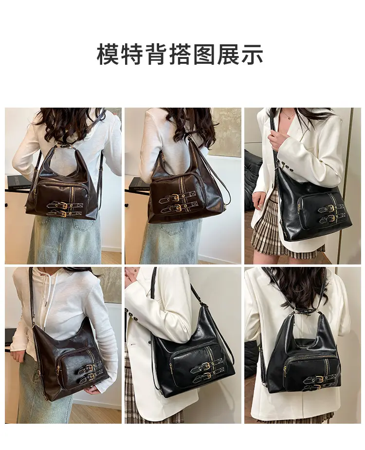 Women's Large Capacity Leather Tote Bag Brown Gold Clasp — feature 7