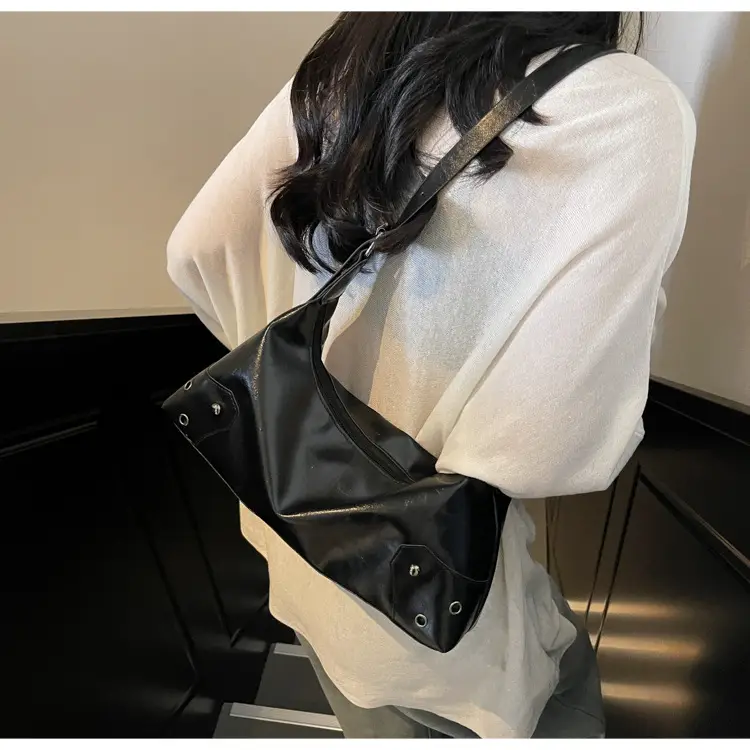 American Style Brown Leather Shoulder Bag with Rivets — feature 11