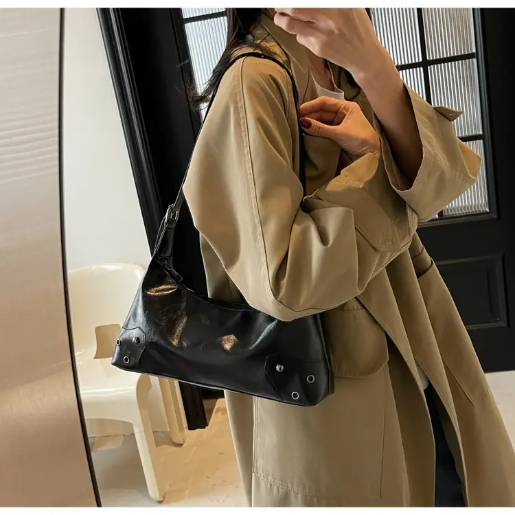 American Style Brown Leather Shoulder Bag with Rivets — feature 16