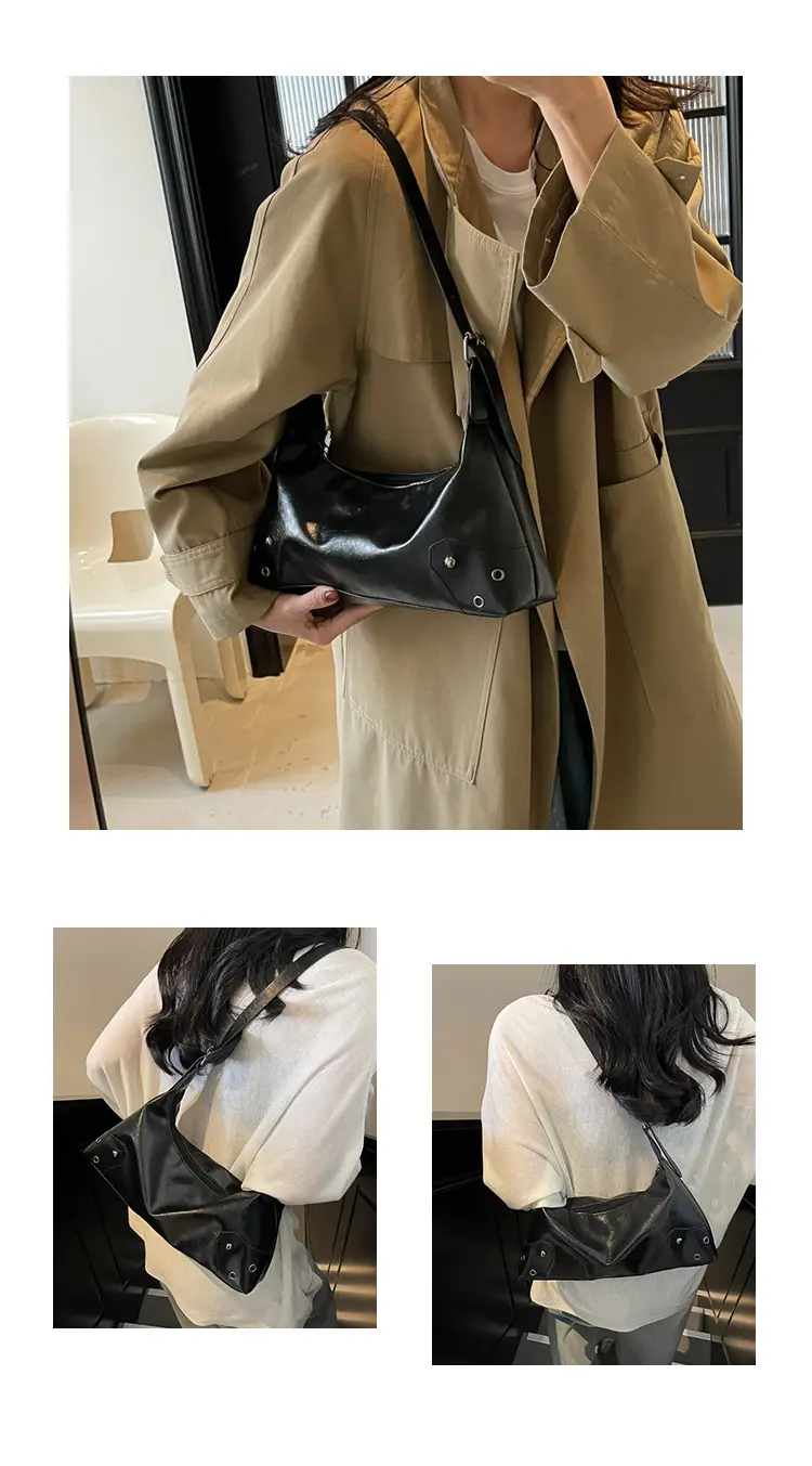 American Style Brown Leather Shoulder Bag with Rivets — feature 19