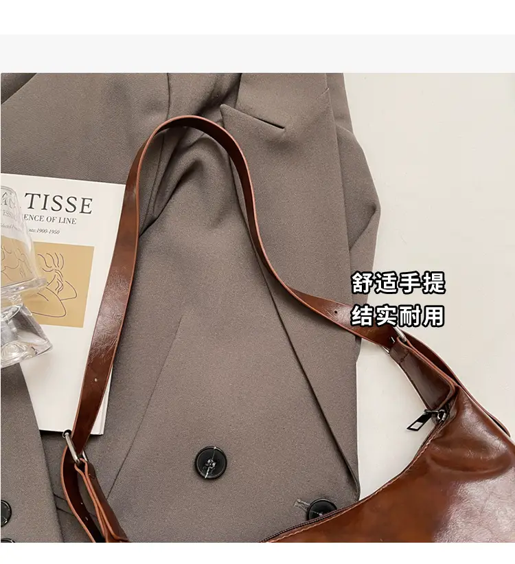 American Style Brown Leather Shoulder Bag with Rivets — feature 7