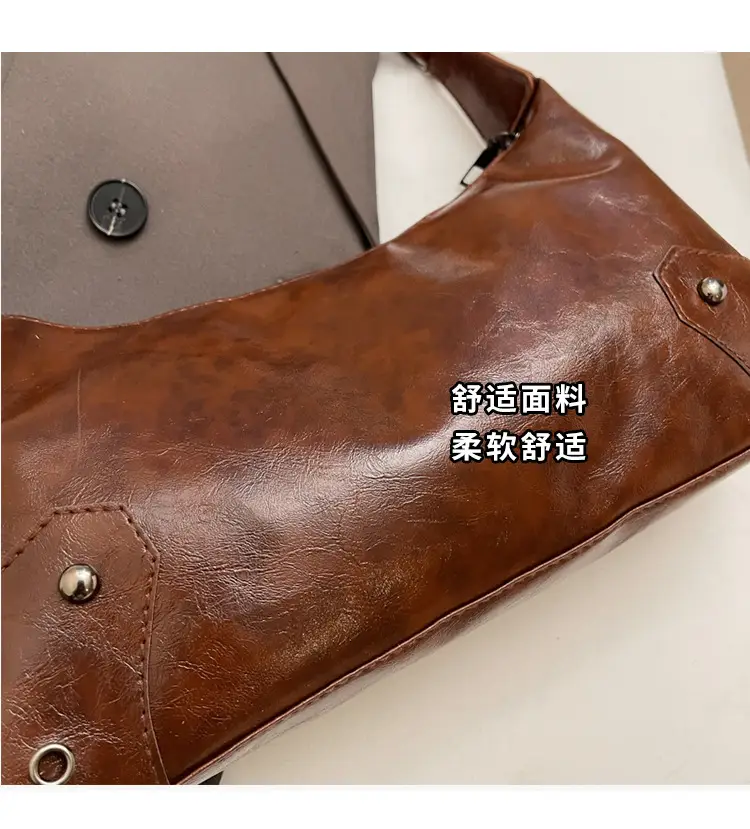 American Style Brown Leather Shoulder Bag with Rivets — feature 8