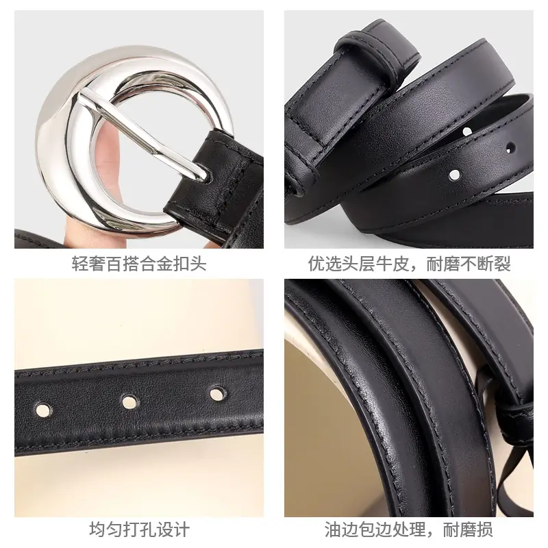 Women's Leather Belt with Moon Pin Buckle Brown Black Tan - Image 6