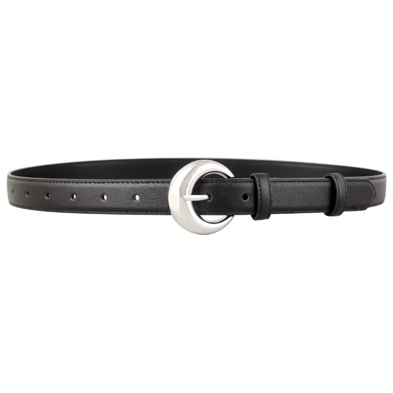 Women's Leather Belt with Moon Pin Buckle Brown Black Tan - Image 8