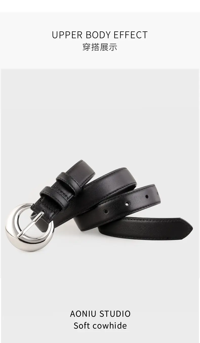 Women's Leather Belt with Moon Pin Buckle Brown Black Tan — feature 11