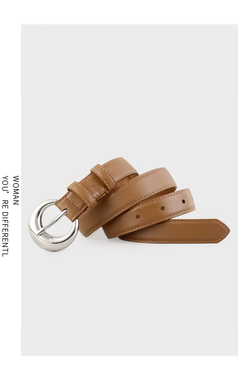 Women's Leather Belt with Moon Pin Buckle Brown Black Tan — feature 12