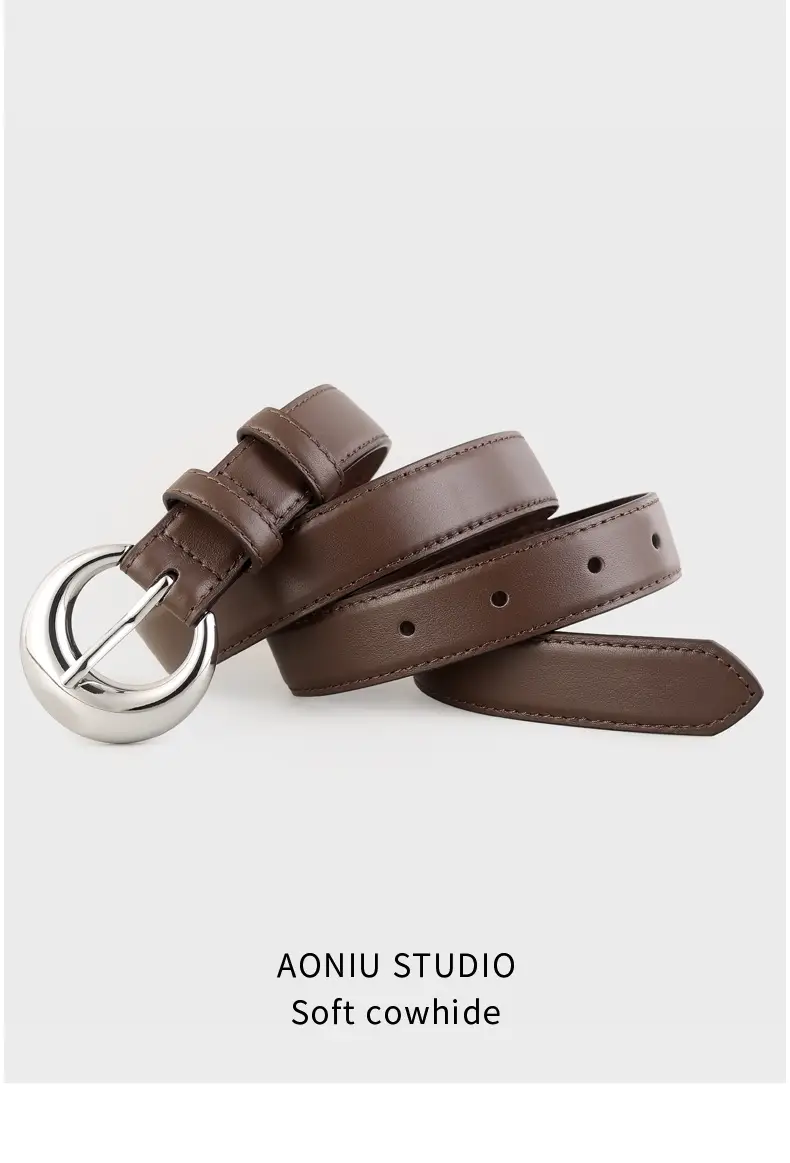 Women's Leather Belt with Moon Pin Buckle Brown Black Tan — feature 13