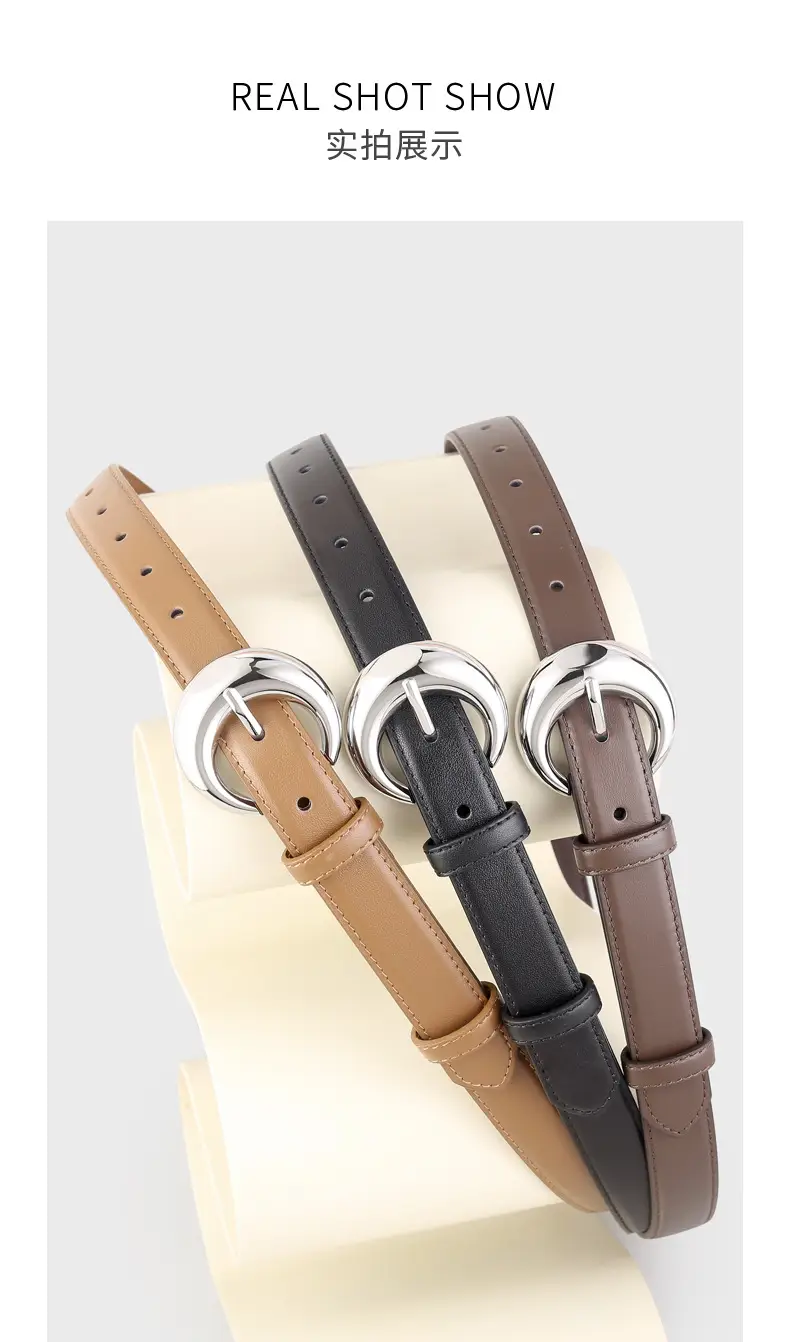 Women's Leather Belt with Moon Pin Buckle Brown Black Tan — feature 14