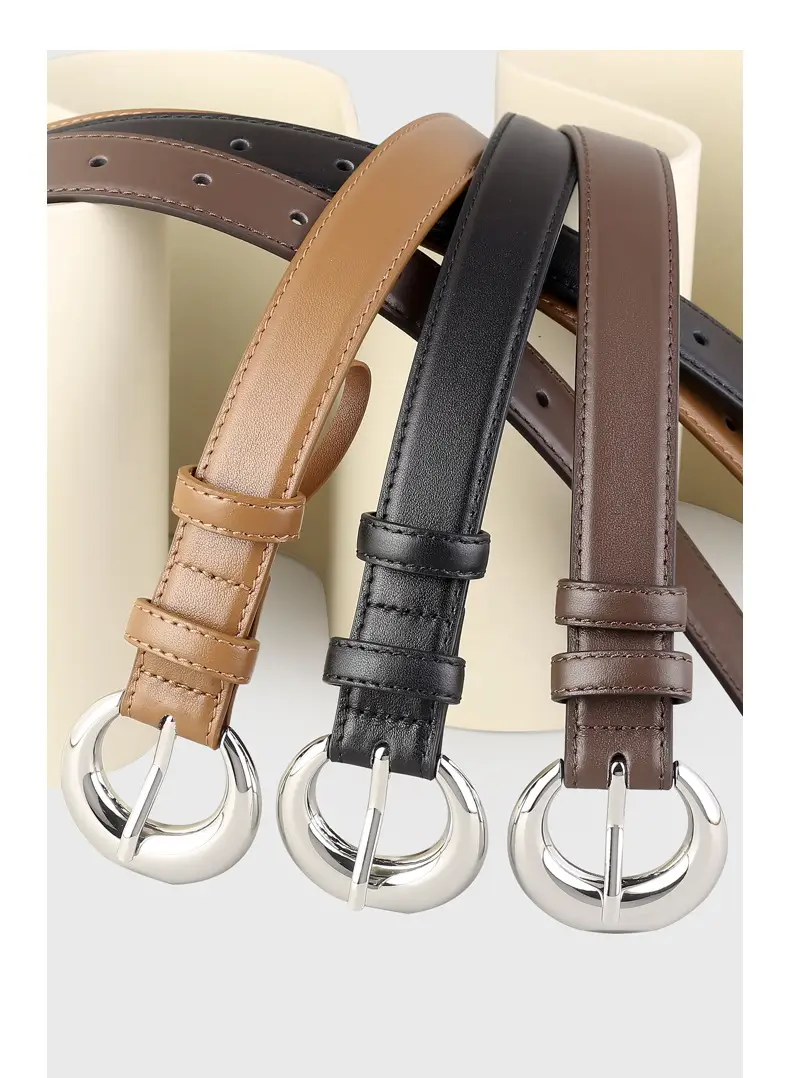 Women's Leather Belt with Moon Pin Buckle Brown Black Tan — feature 15