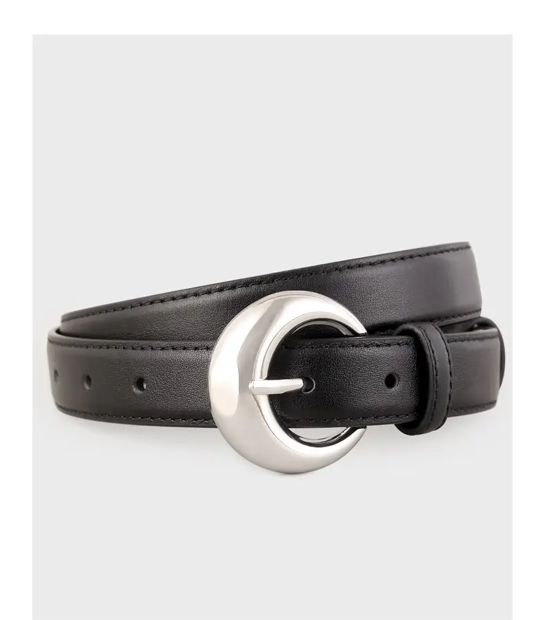 Women's Leather Belt with Moon Pin Buckle Brown Black Tan — feature 16
