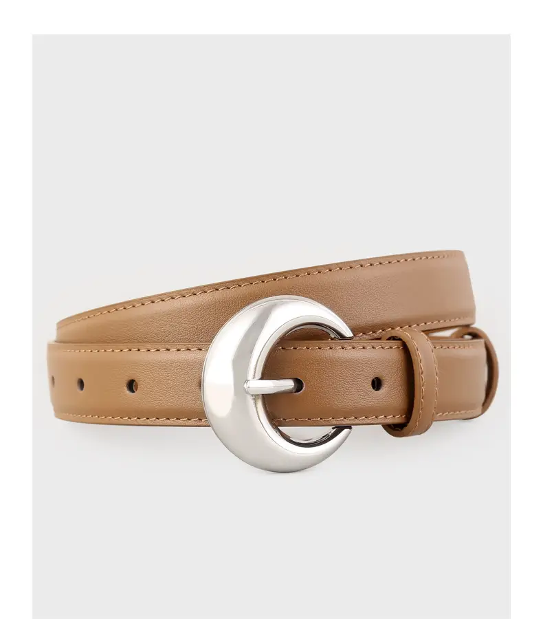 Women's Leather Belt with Moon Pin Buckle Brown Black Tan — feature 17