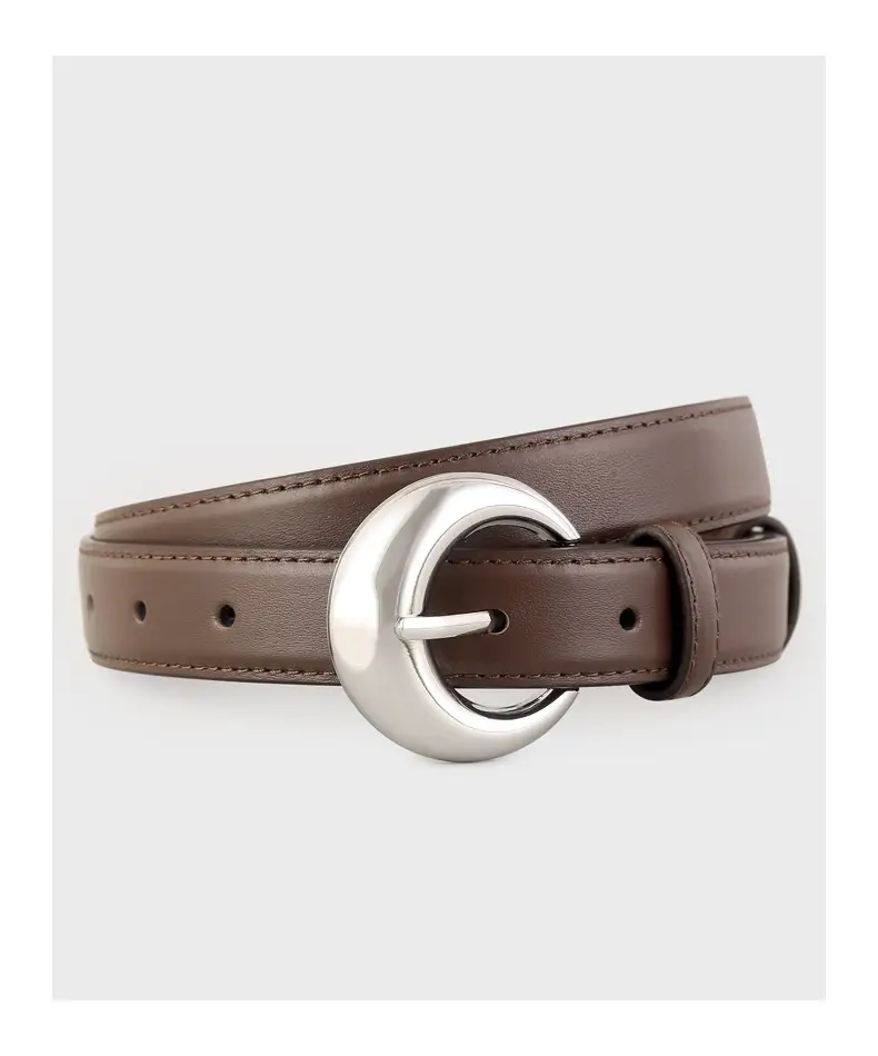 Women's Leather Belt with Moon Pin Buckle Brown Black Tan — feature 18